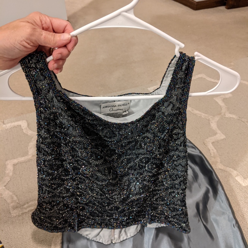 Evening wear - Beautiful beaded classy top and long skirt in gray silk